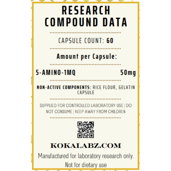 Supplement facts panel for Fatcore 5MQ with 5-Amino-1MQ – 50 mg