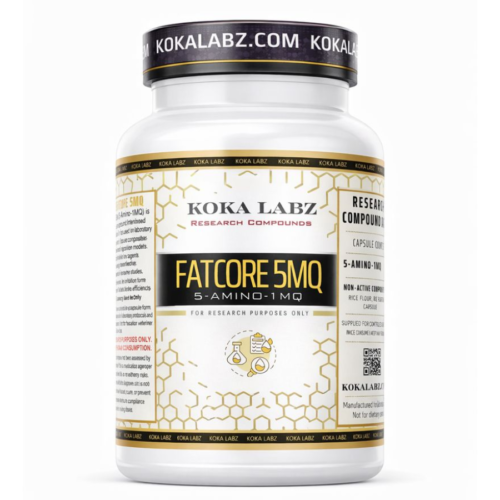 Bottle of Koka Labz Fatcore 5MQ research compound – not for human use